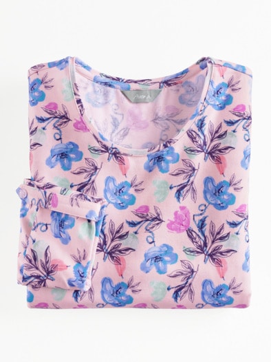 Baumwoll-Modal-Shirt Rosa geblümt