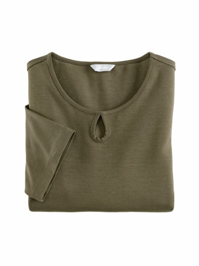Sommershirt Tropfenausschnitt Khaki