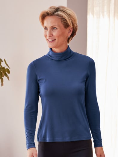 Viskose-Shirt Rollkragen Marine