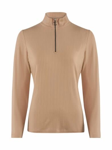 Edel-Rippenshirt Reißverschluss Beige