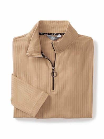 Edel-Rippenshirt Reißverschluss Beige