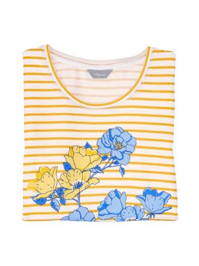 Rundhals-Shirt Viskose-Stretch Gelb-Weiß