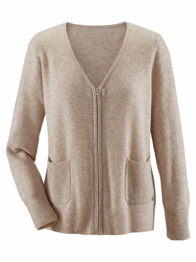 Woll-Strickjacke Extraweich Beige