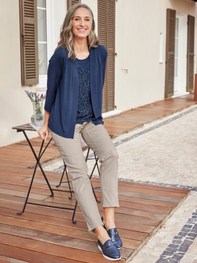 Viskose-Twinset Ajour Blau