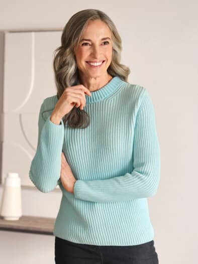 Brioche-Strickpullover Farbeffekt Mint