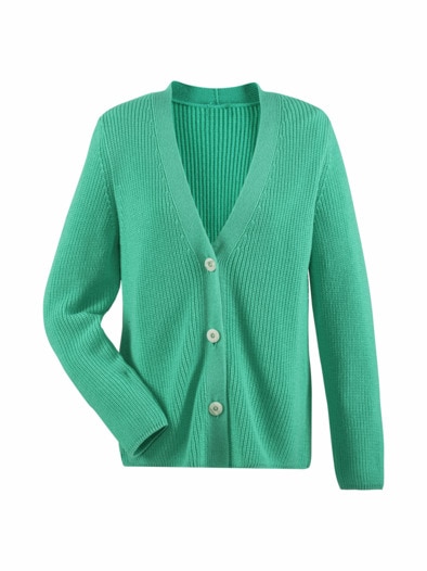 Rabe Strick-Jacke Rollkante Smaragd
