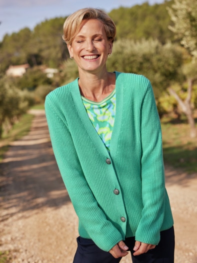 Rabe Strick-Jacke Rollkante Smaragd