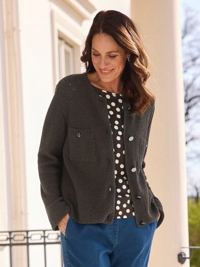 Rabe Boucle Strickjacke Mokka