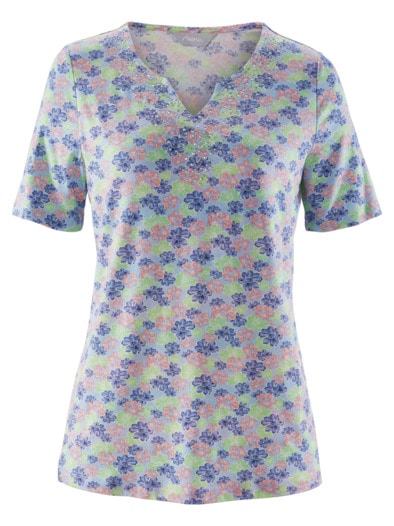 Halbarm-Shirt Seidenweich Hellblau gebl.