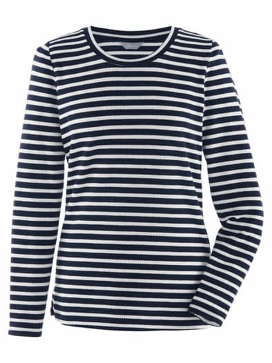 Langarm-Shirt Strukturstreifen Marine-Weiß