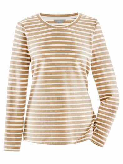 Langarm-Shirt Strukturstreifen Beige-Weiß