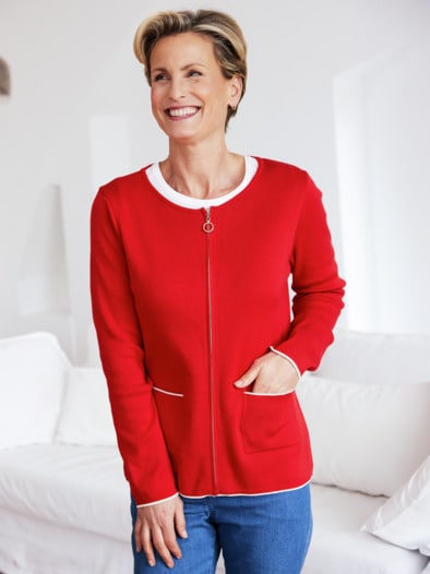 Strickjacke Farbkontrast Rot