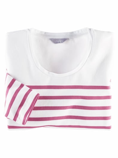 Rundhals-Shirt Streifenmuster Rosa gestreift