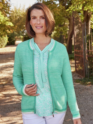 Reißverschluss-Strickjacke Baumw. Mint