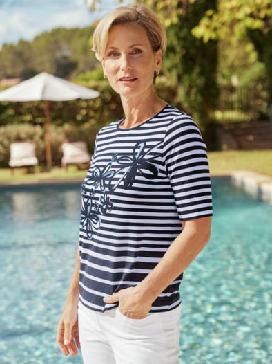 Rabe ShirtStreifen-Mix Marine-Weiß