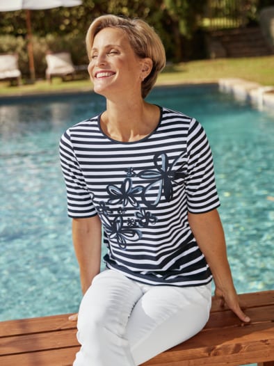 Rabe ShirtStreifen-Mix Marine-Weiß