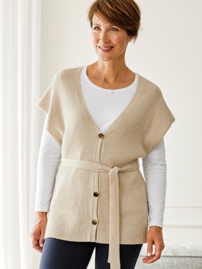 Strick-Weste Kaschmirweich Beige