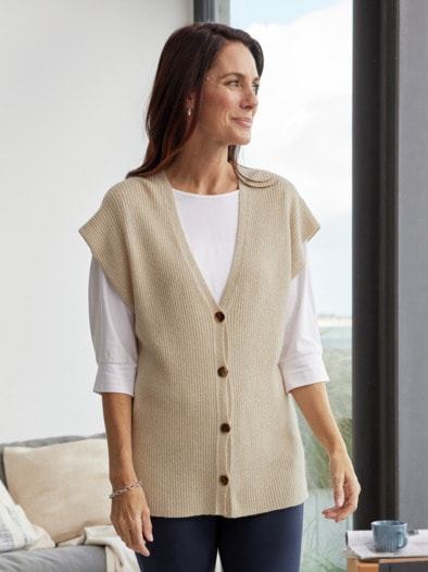 Strick-Weste Kaschmirweich Beige