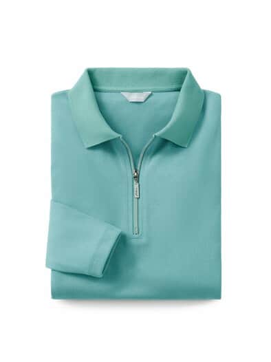 Baumwoll-Ripp-Polo mit Zipper Gletschergrün