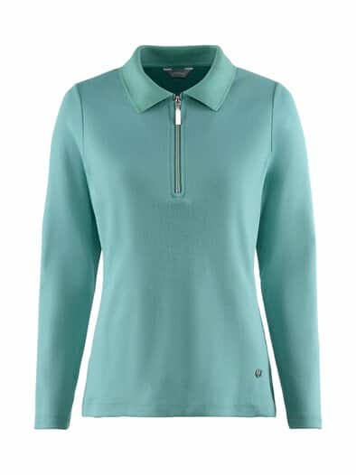 Baumwoll-Ripp-Polo mit Zipper Gletschergrün