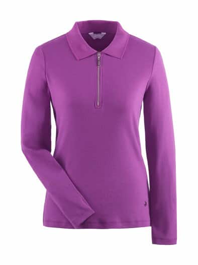 Baumwoll-Ripp-Polo mit Zipper Blaubeere