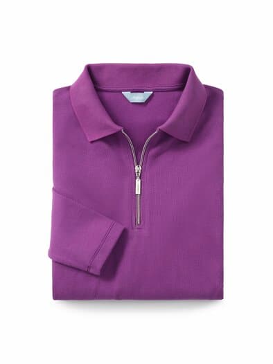Baumwoll-Ripp-Polo mit Zipper Blaubeere