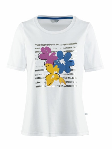 Baumwoll-Shirt Blumenwiese Weiß