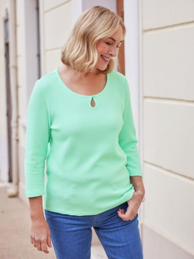 Struktur-Shirt Knopfdetail Mint