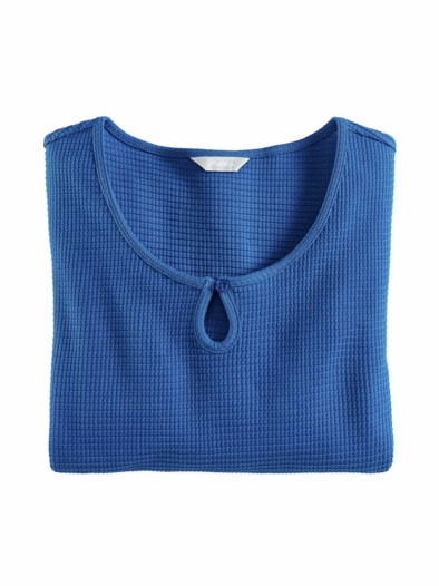 Struktur-Shirt Knopfdetail Royalblau
