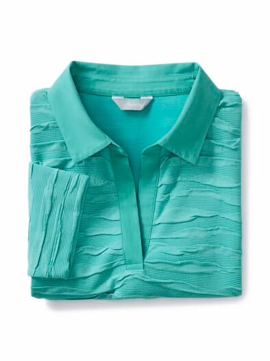 Struktur-Poloshirt Blusenkragen Türkis