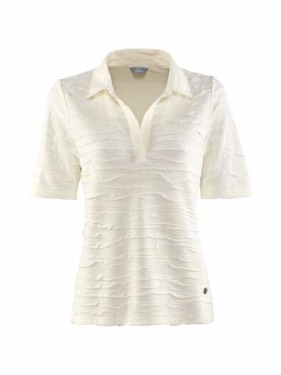 Struktur-Poloshirt Blusenkragen Weiß