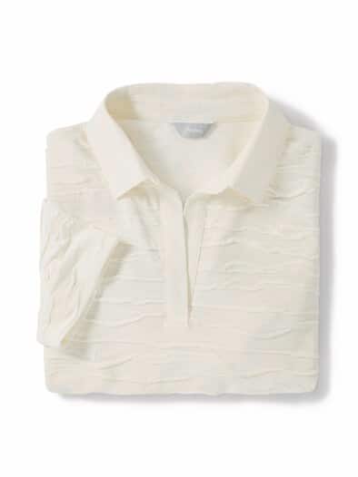 Struktur-Poloshirt Blusenkragen Weiß