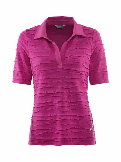 Struktur-Poloshirt Blusenkragen Magenta