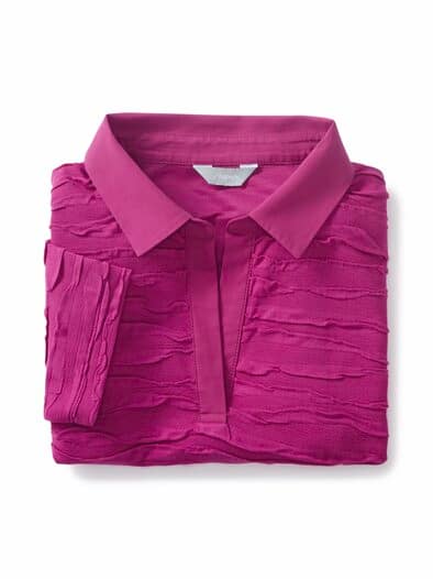 Struktur-Poloshirt Blusenkragen Magenta