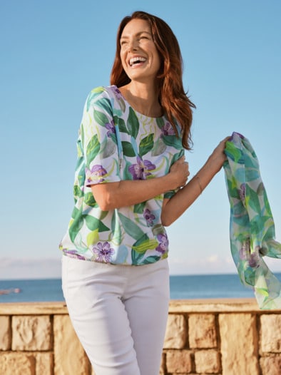 Rabe Rundhalsshirt Blumenwiese Multicolor