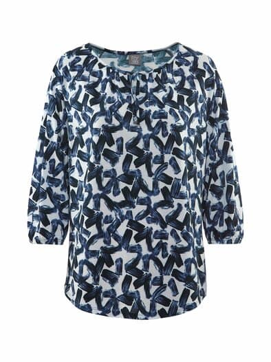 Rabe-Blusenshirt grafisches Muster Hellblau gemustert