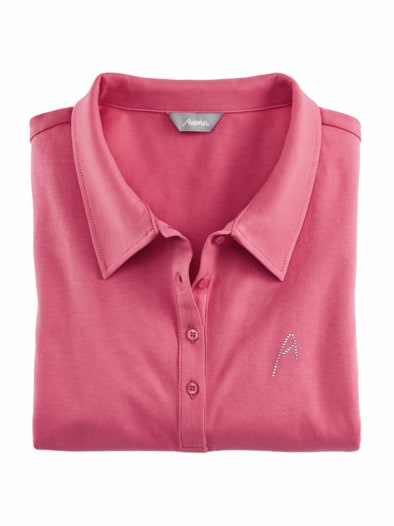 Jersey Polo mit Strassbesatz Wassermelone