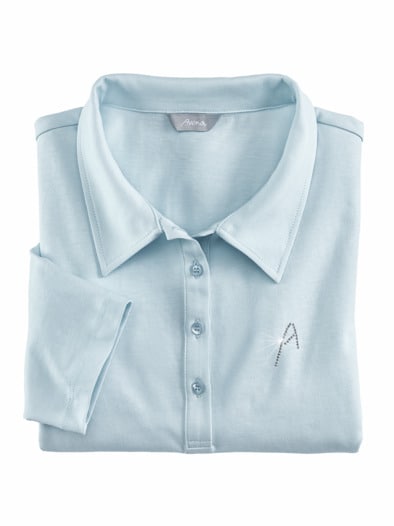 Jersey Polo mit Strassbesatz Hellblau