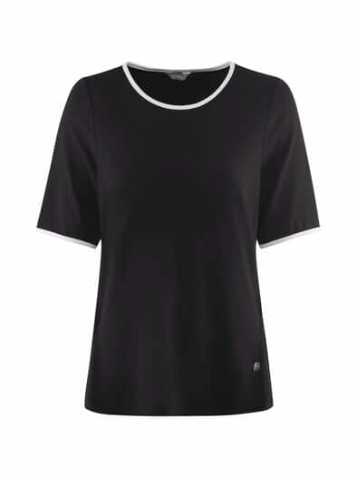 Viskose-Shirt Kontrastpaspel schwarz