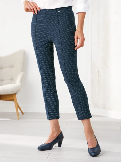7/8-Edel-Stretch-Hose Comfort fit Marine-Weiß
