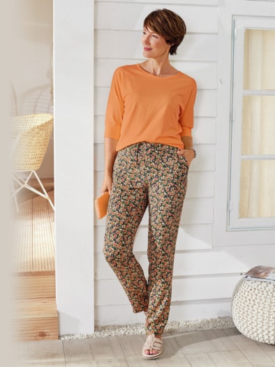 Klimasoft-Schlupfbundhose Blüten Orange geblümt