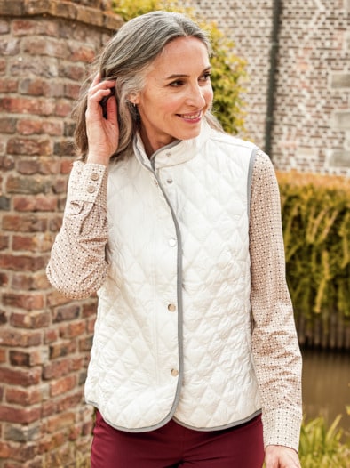 Rauten-Steppweste Wollwärme Offwhite