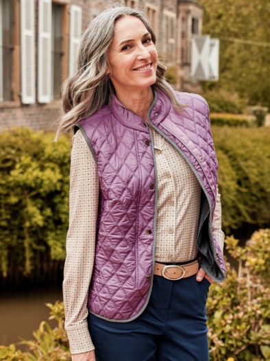 Rauten-Steppweste Wollwärme Mauve