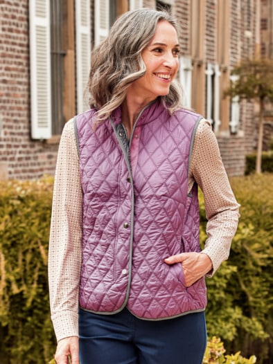 Rauten-Steppweste Wollwärme Mauve