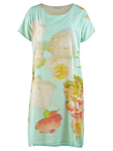 Kleid Blumenaquarell Aqua gemustert
