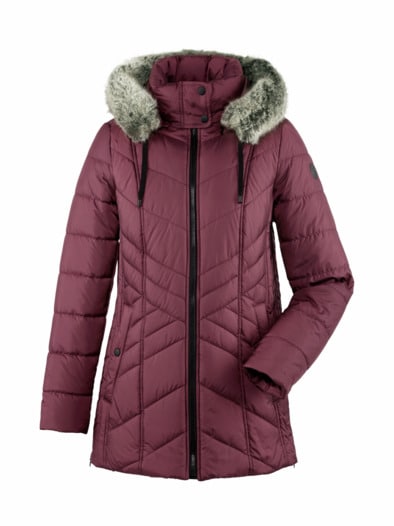 Steppjacke mit Webpelz-Kapuze Bordeaux