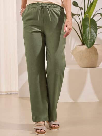 Schlupfbundhose Reise-Leinen Khaki