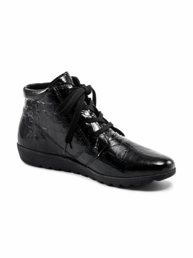 Reißverschluss-Bootie Rutschsicher Schwarz Lack