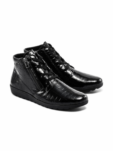 Reißverschluss-Bootie Rutschsicher Schwarz Lack