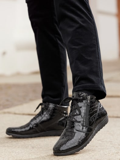 Reißverschluss-Bootie Rutschsicher Schwarz Lack